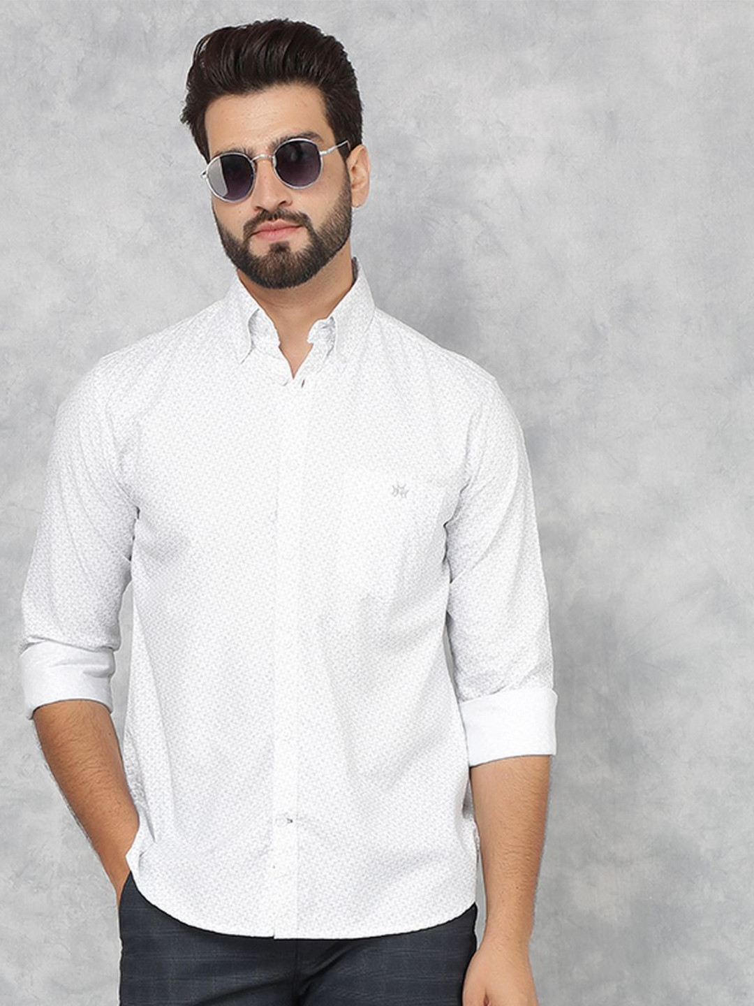 

Crimsoune Club Men Classic Slim Fit Floral Opaque Printed Casual Shirt, White