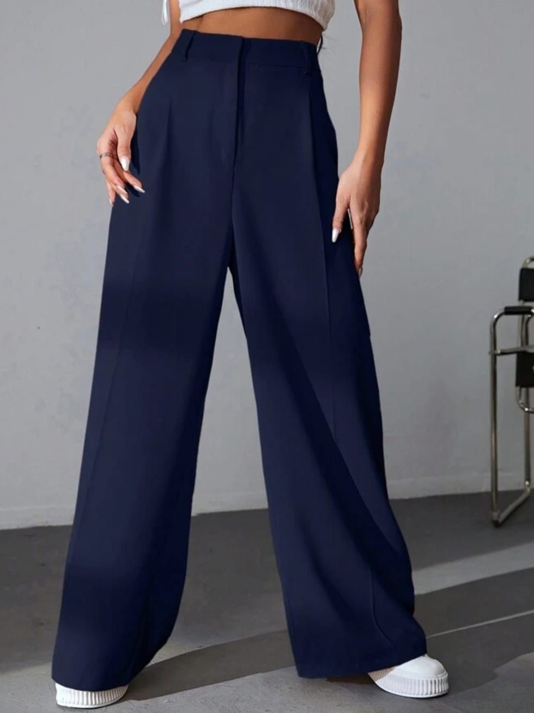 

Next One Women Navy Blue Pleated Korean Pants