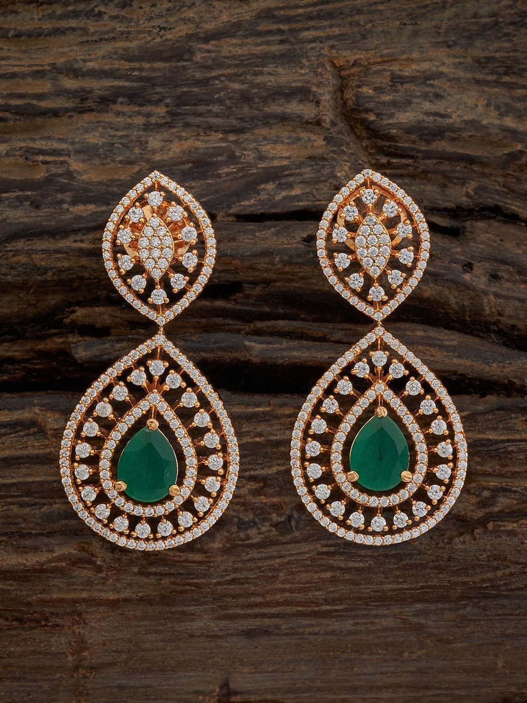 

Kushal's Fashion Jewellery Gold-Plated Classic Cubic Zirconia Studded Drop Earrings