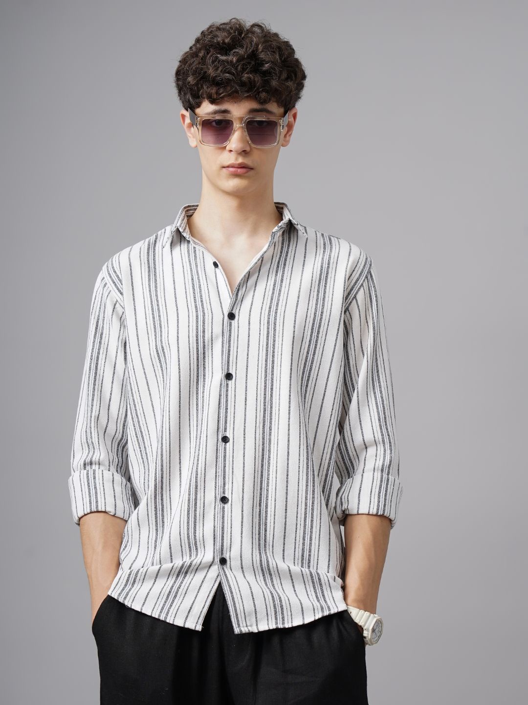 

PAUL STREET Men Relaxed Opaque Striped Casual Shirt, White