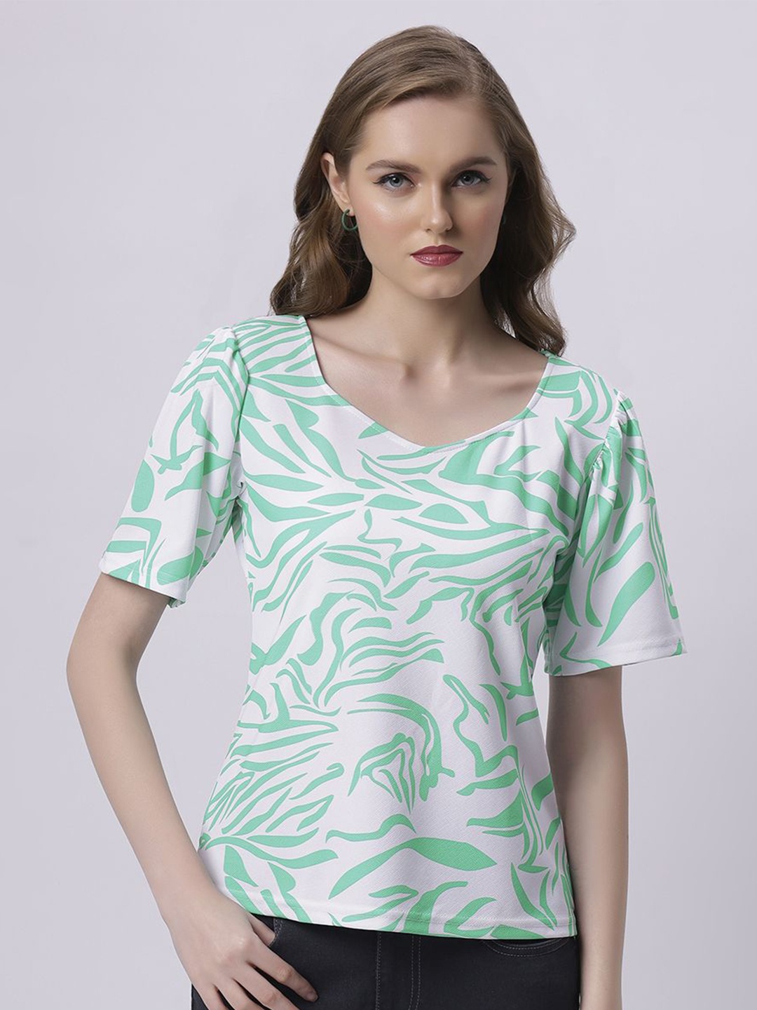 

BABA YAGA Tropical Print Top, White