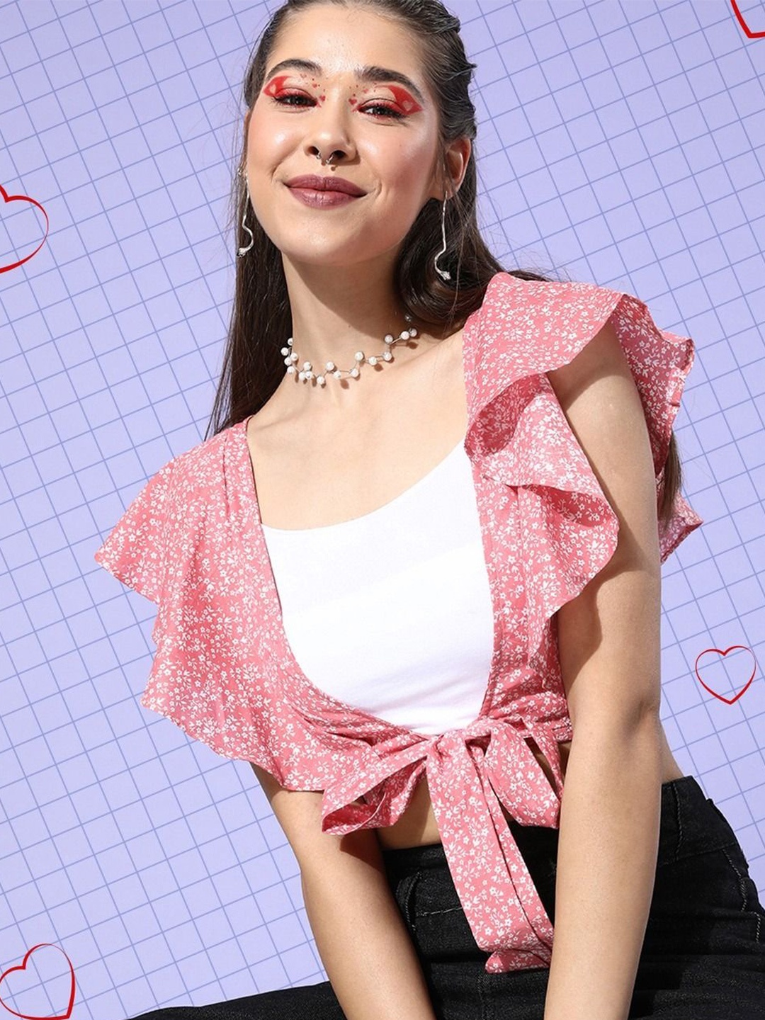 

Sera Print Flutter Sleeve Bohemian Top, Pink