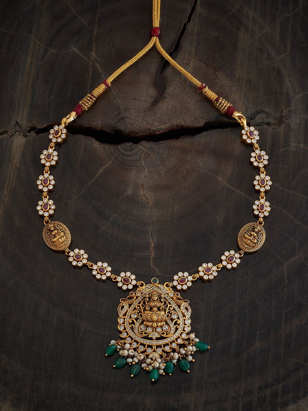 

Kushal's Fashion Jewellery 92.5 Pure Silver Gold-Plated Temple Necklace