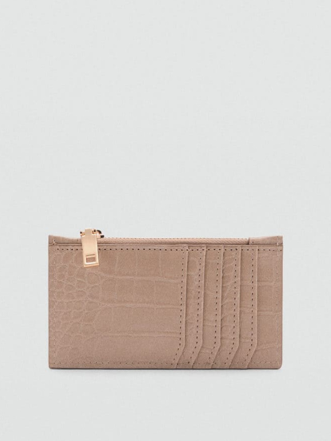 

MANGO Women Croc Textured Card Holder, Beige