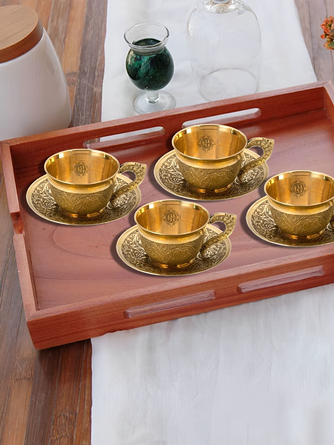 

DSH Crafting Your Curiosity 4 Pieces Brass Tea Set 150 ml each, Gold