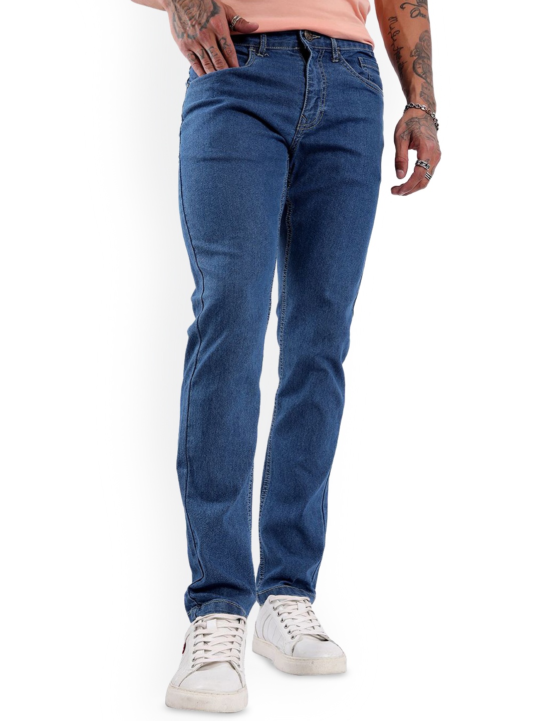 

WROGN Men Comfort Mid-Rise Slim Fit Light Fade Jeans, Blue