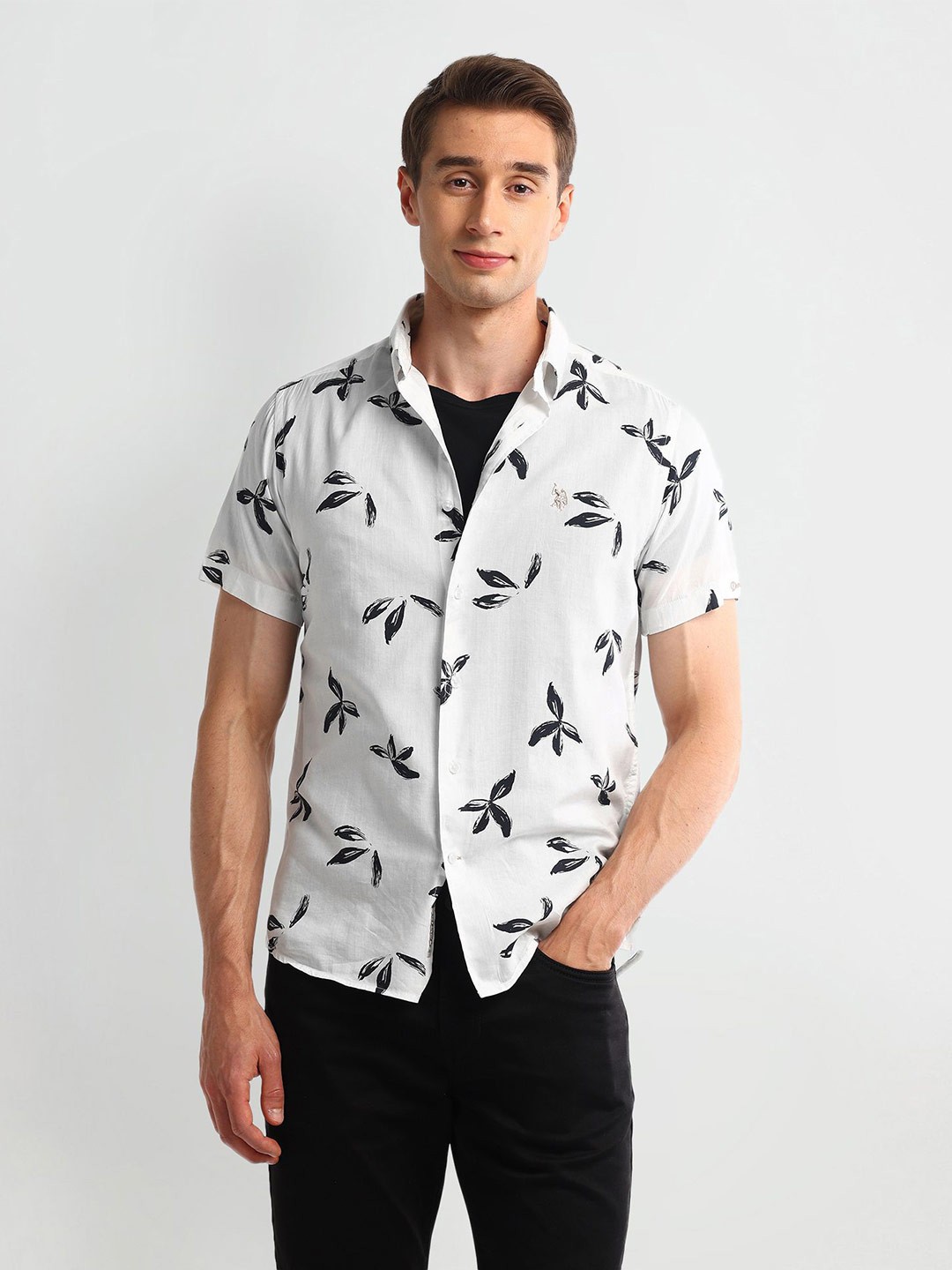 

U.S. Polo Assn. Denim Co. Men Classic Slim Fit Opaque Printed Casual Shirt, White