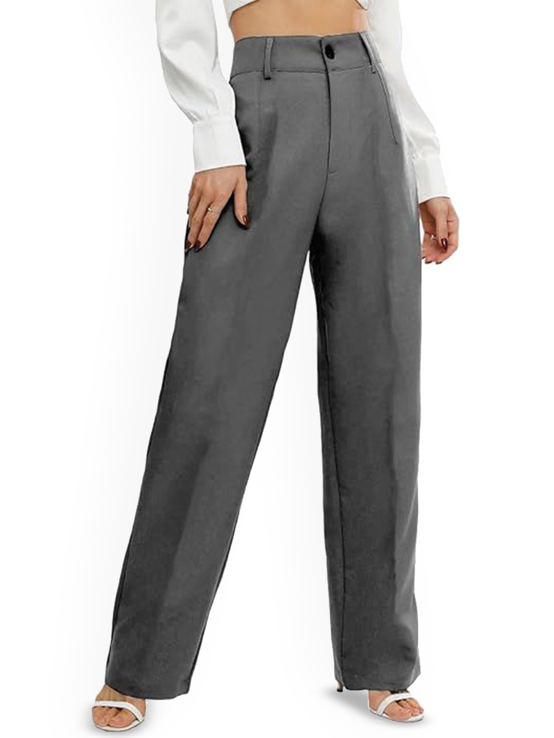 

N N ENTERPRISE Women High-Rise Easy Wash Trousers, Grey