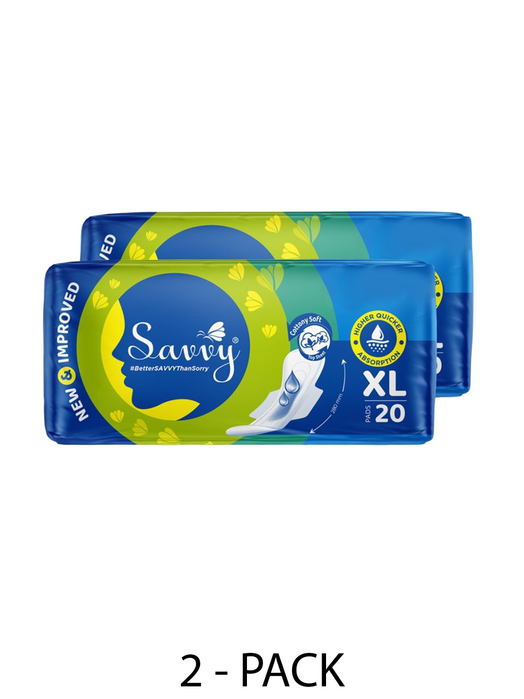 

Savvy Set Of 2 Maxi Cotton XL Sanitary Pads- 20 Pads Each, White