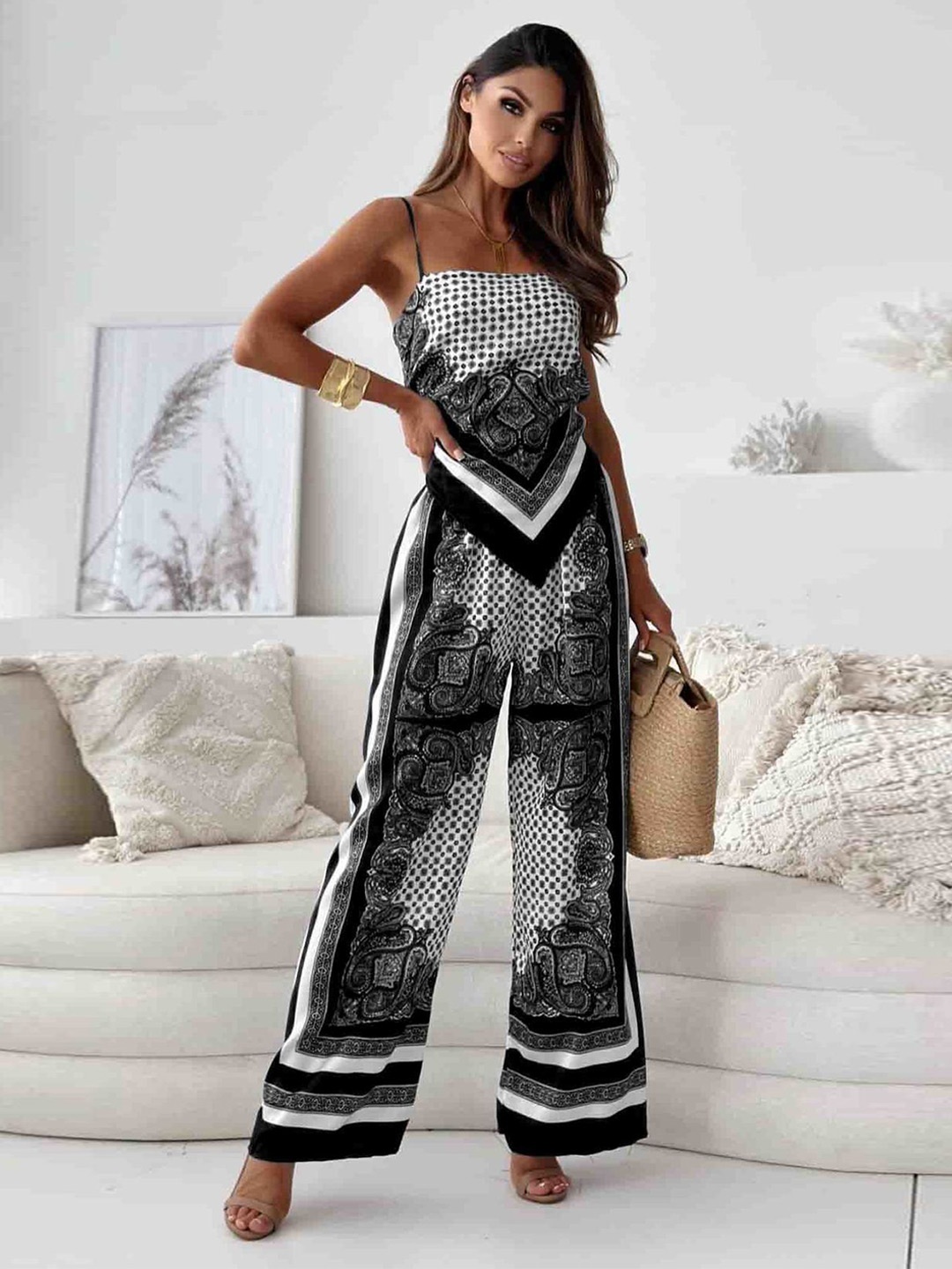 

HERE&NOW Printed Basic Jumpsuit, Black