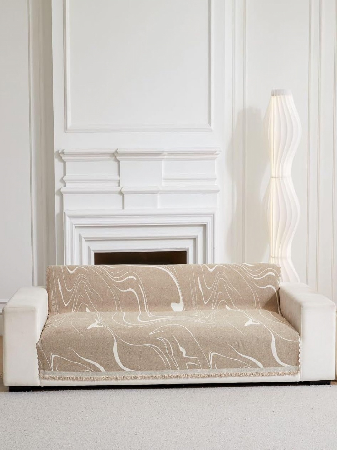 

HomeCloud Beige & White Abstract Self Design 5 Seater Cotton Reversible Sofa Cover