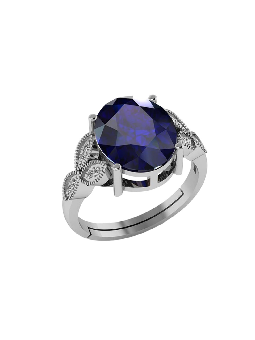 

LMDPRAJAPATIS Sterling Silver Sapphire-Studded Adjustable Finger Ring