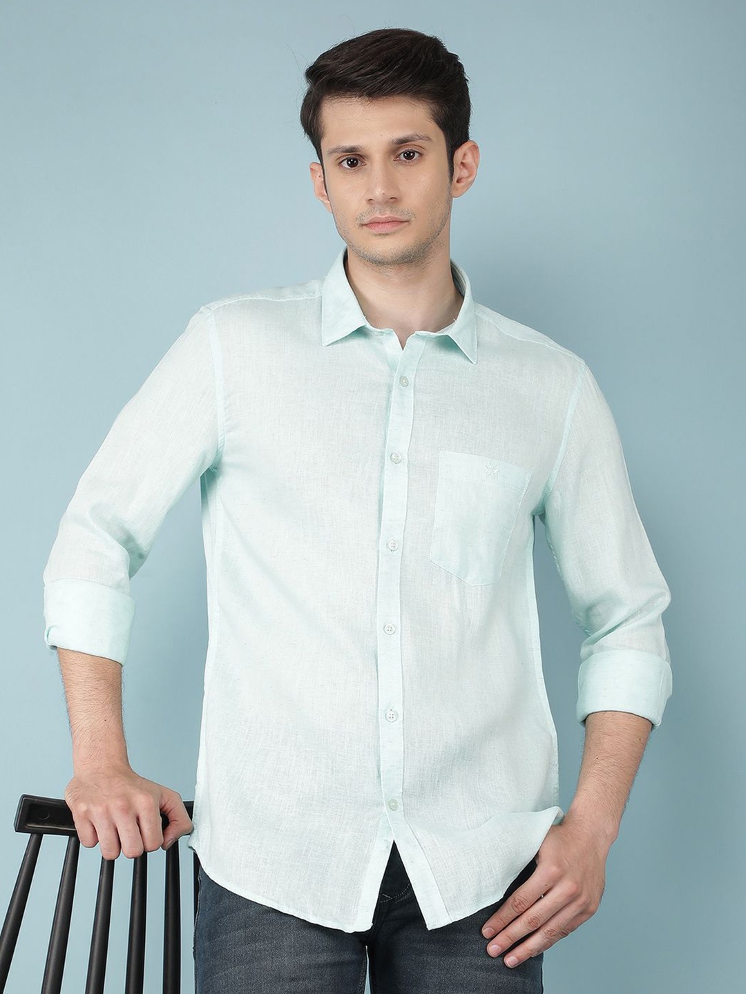 

Crimsoune Club Men Classic Slim Fit Opaque Casual Shirt, Blue