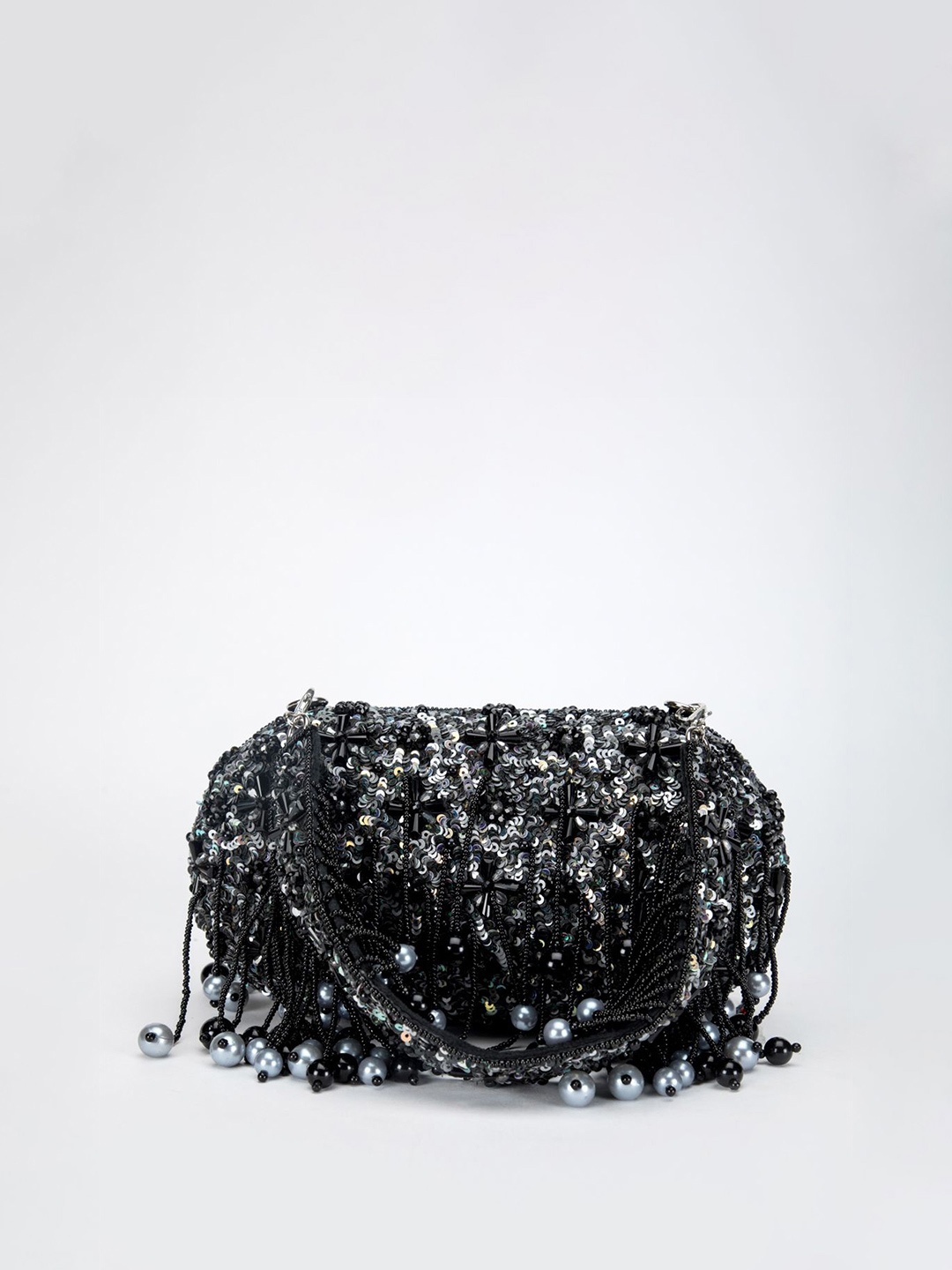 

EENA Embroidered Box Clutch, Black