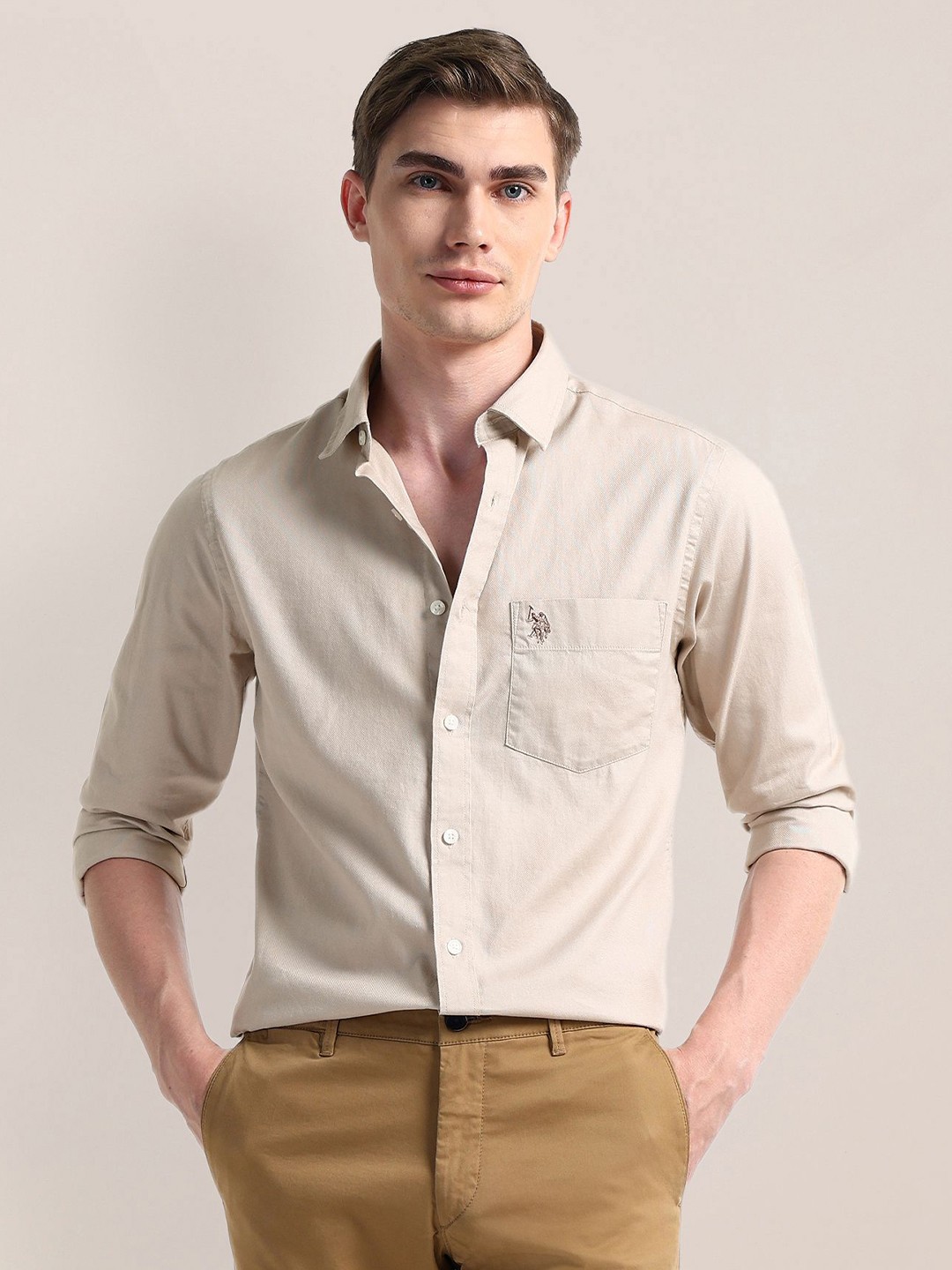 

U.S. Polo Assn. Men Classic Opaque Casual Shirt, Beige