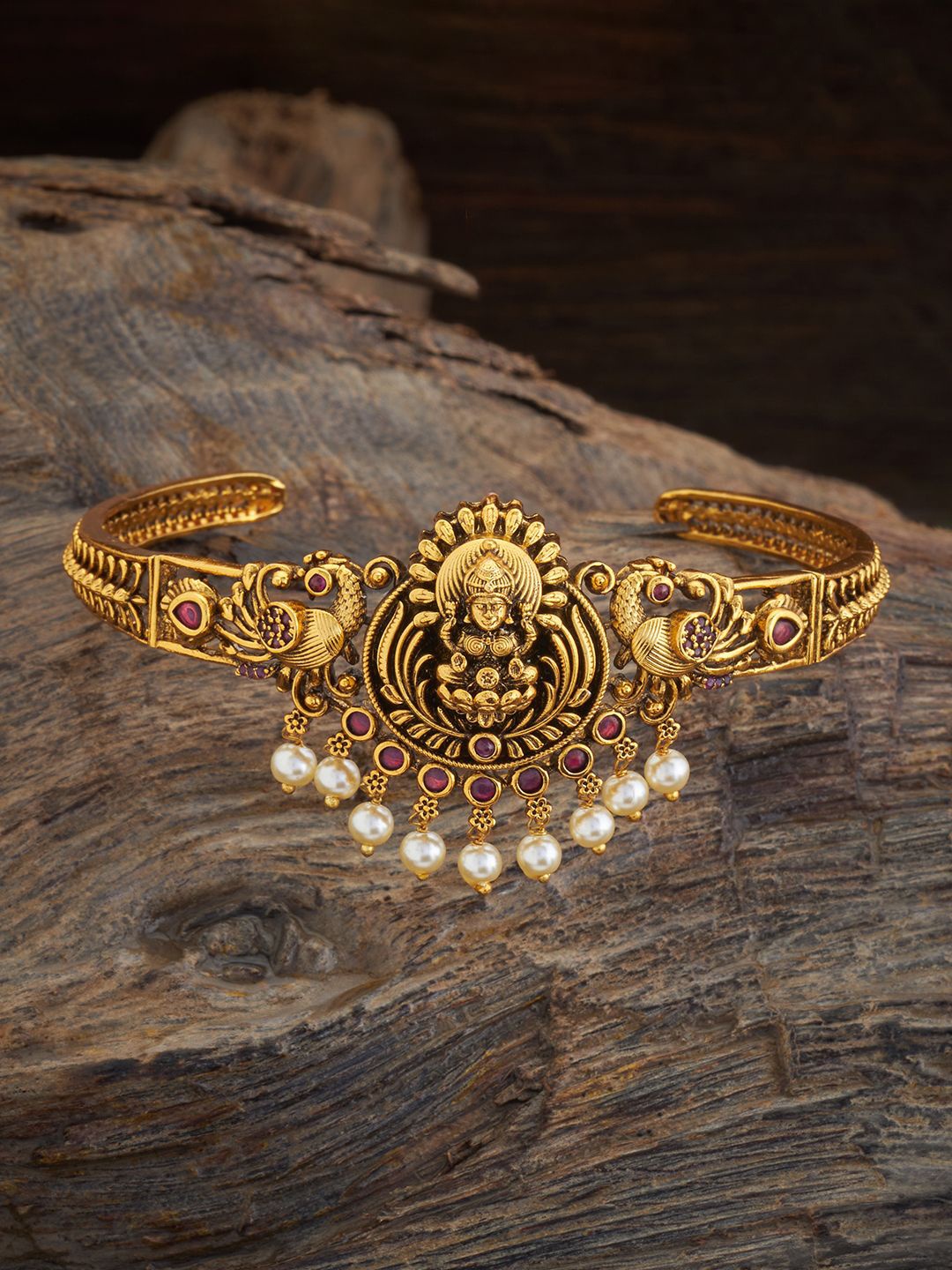 

Kushal's Fashion Jewellery Gold-Plated Antique Temple Cuff Bracelet