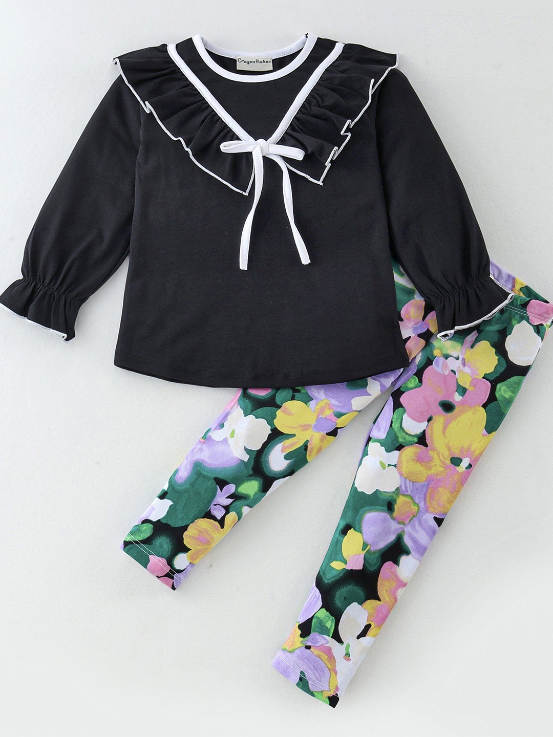 

CrayonFlakes Girls Top with Trousers, Black
