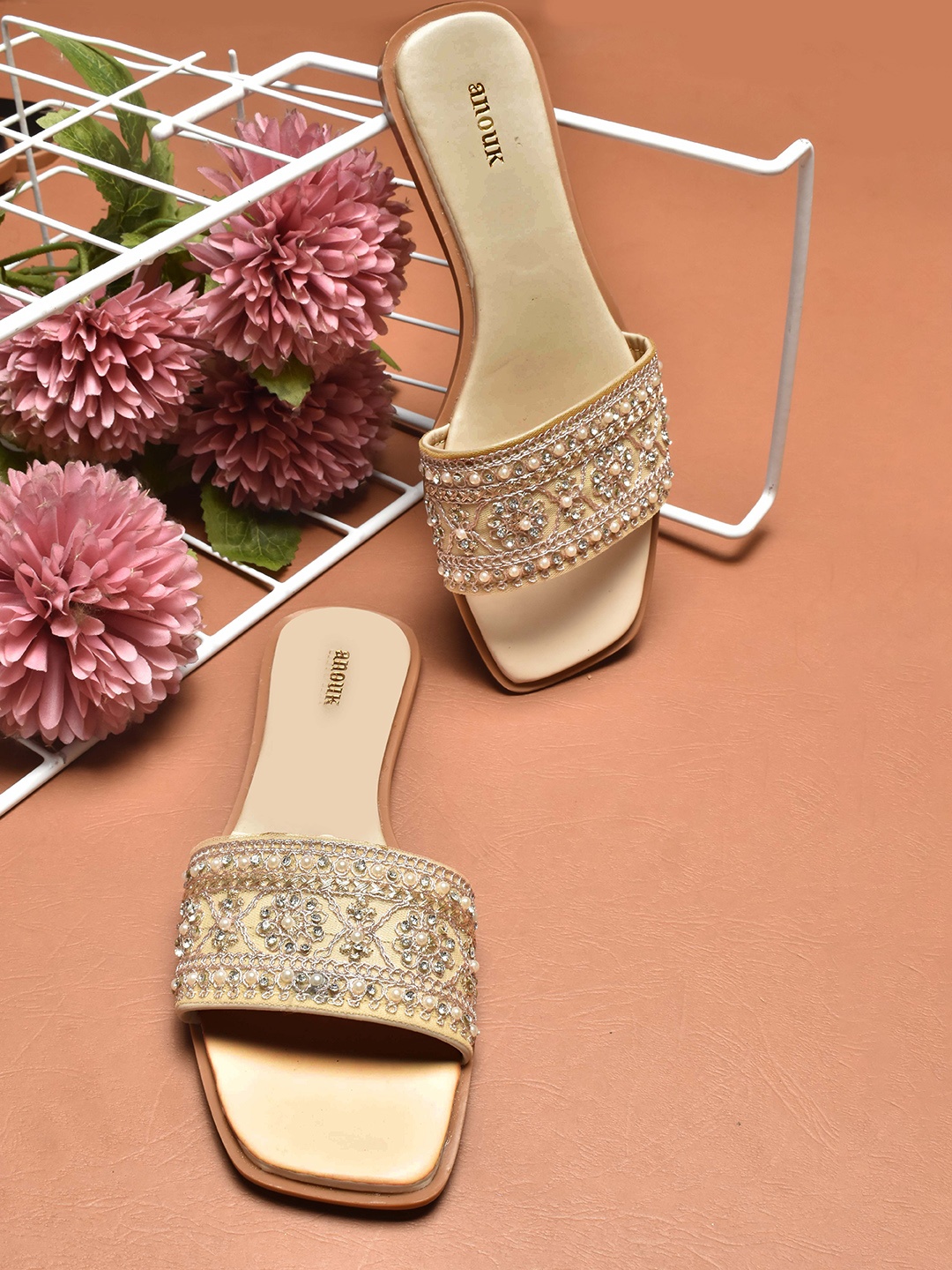 

Anouk Women Embellished Open Toe Flats, Gold