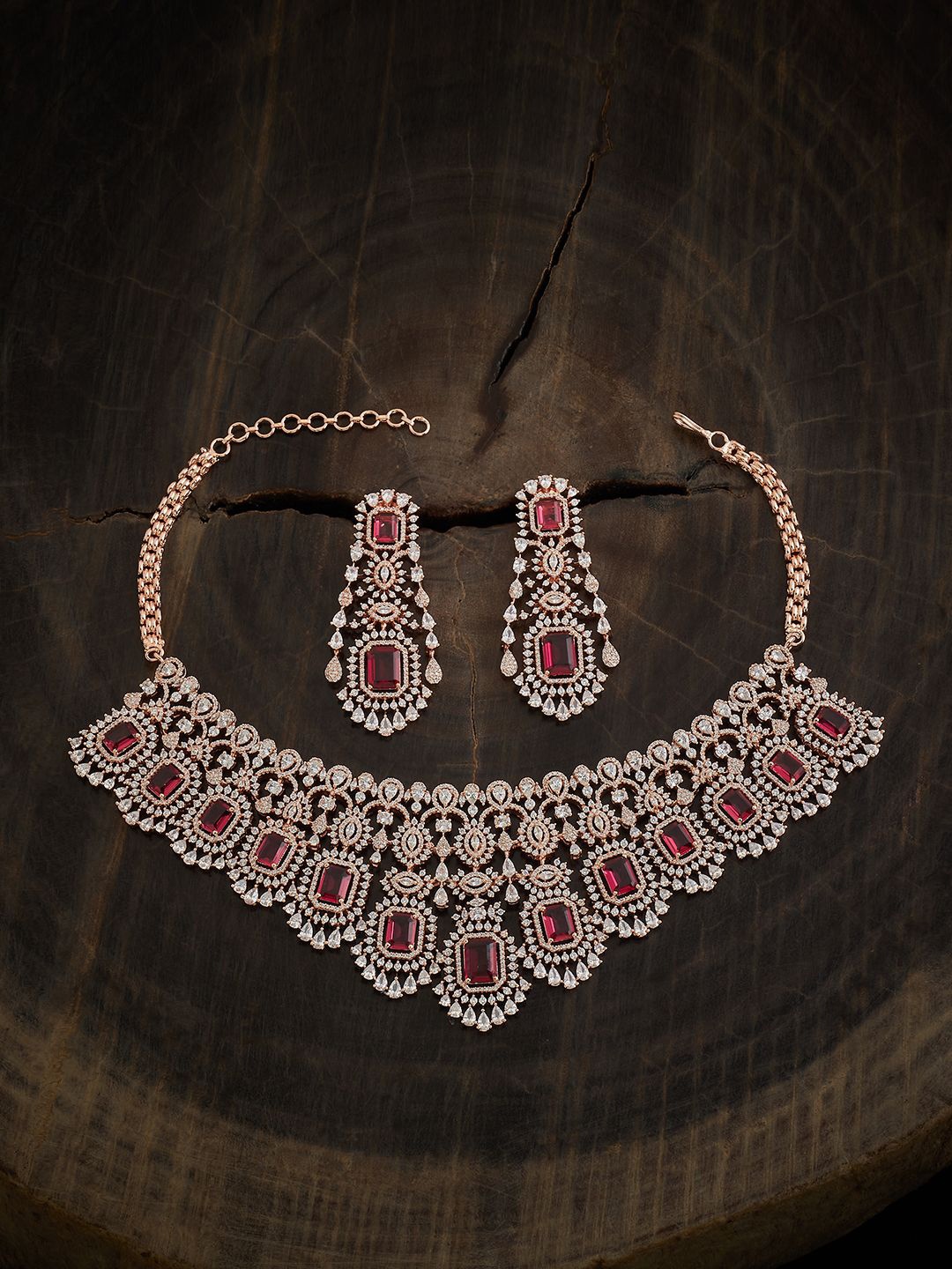

Kushal's Fashion Jewellery Rose Gold Plated Cubic Zirconia Studded Jewellery Set