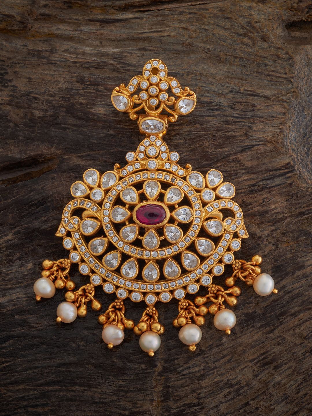 

Kushal's Fashion Jewellery 92.5 Pure Silver Gold-Plated Stones Studded Pendant