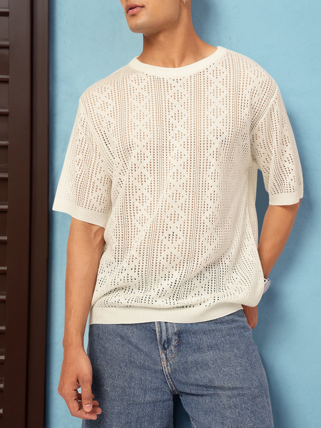 

Kook N Keech Dynamic Weave Subtle Knit Oversized T-shirt, Off white