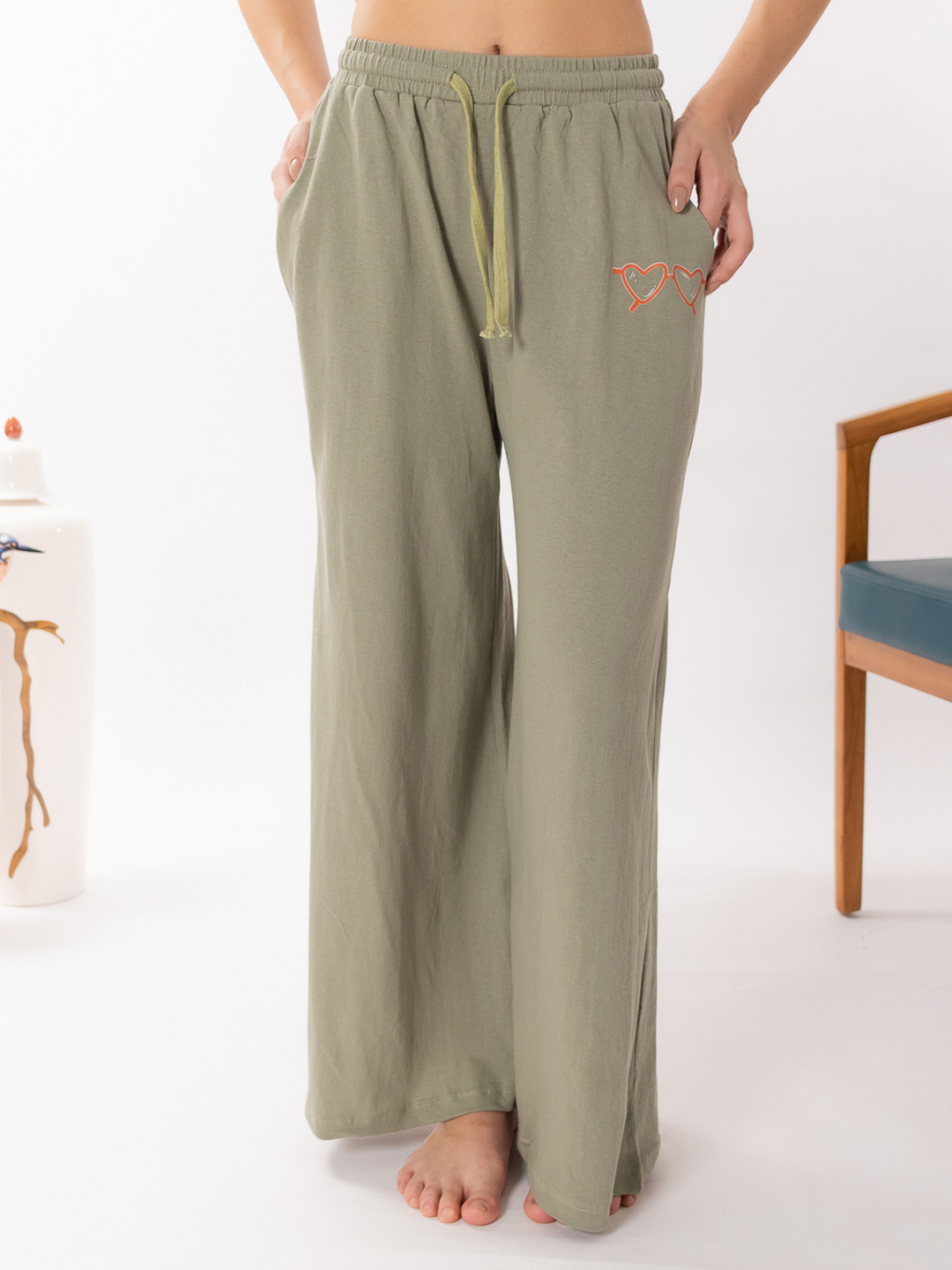 

ELEVENS HEAVEN Women Flared Lounge Pants, Olive
