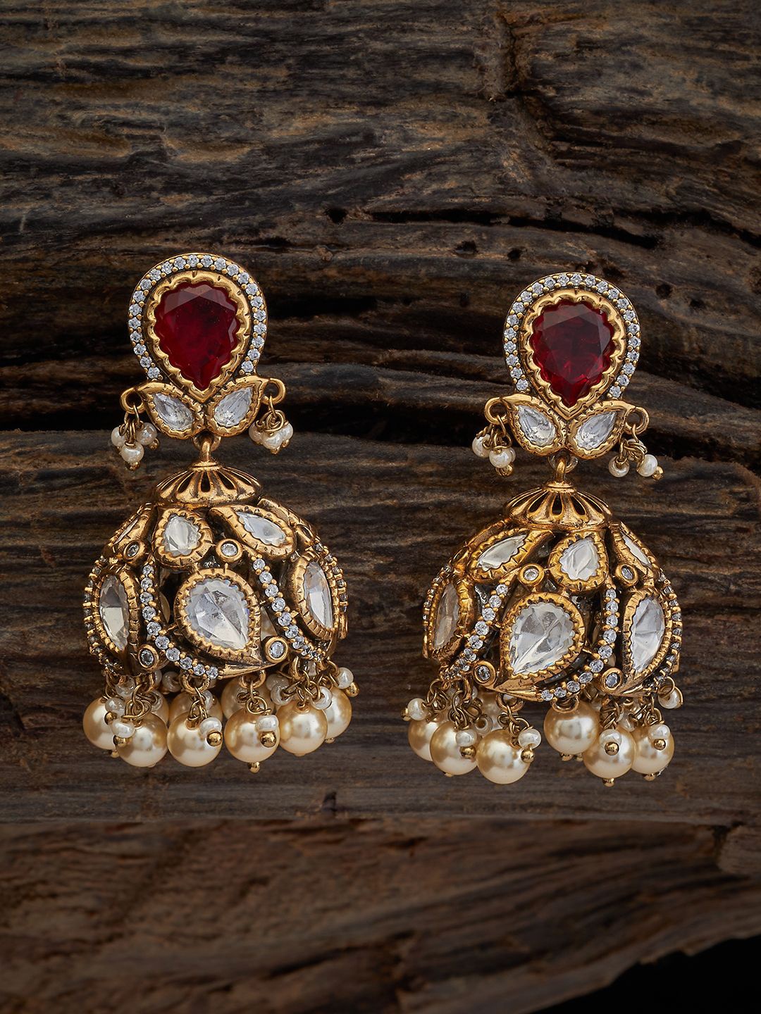 

Kushal's Fashion Jewellery Dome Shaped Kundan Jhumkas, Red