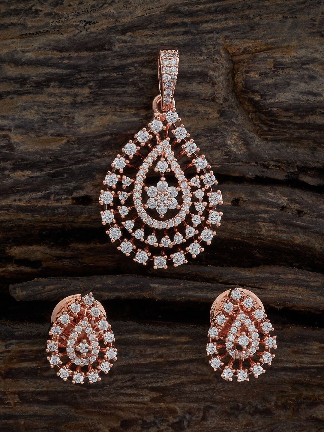 

Kushal's Fashion Jewellery Rose Gold-Plated Cubic Zirconia Studded Jewellery Set