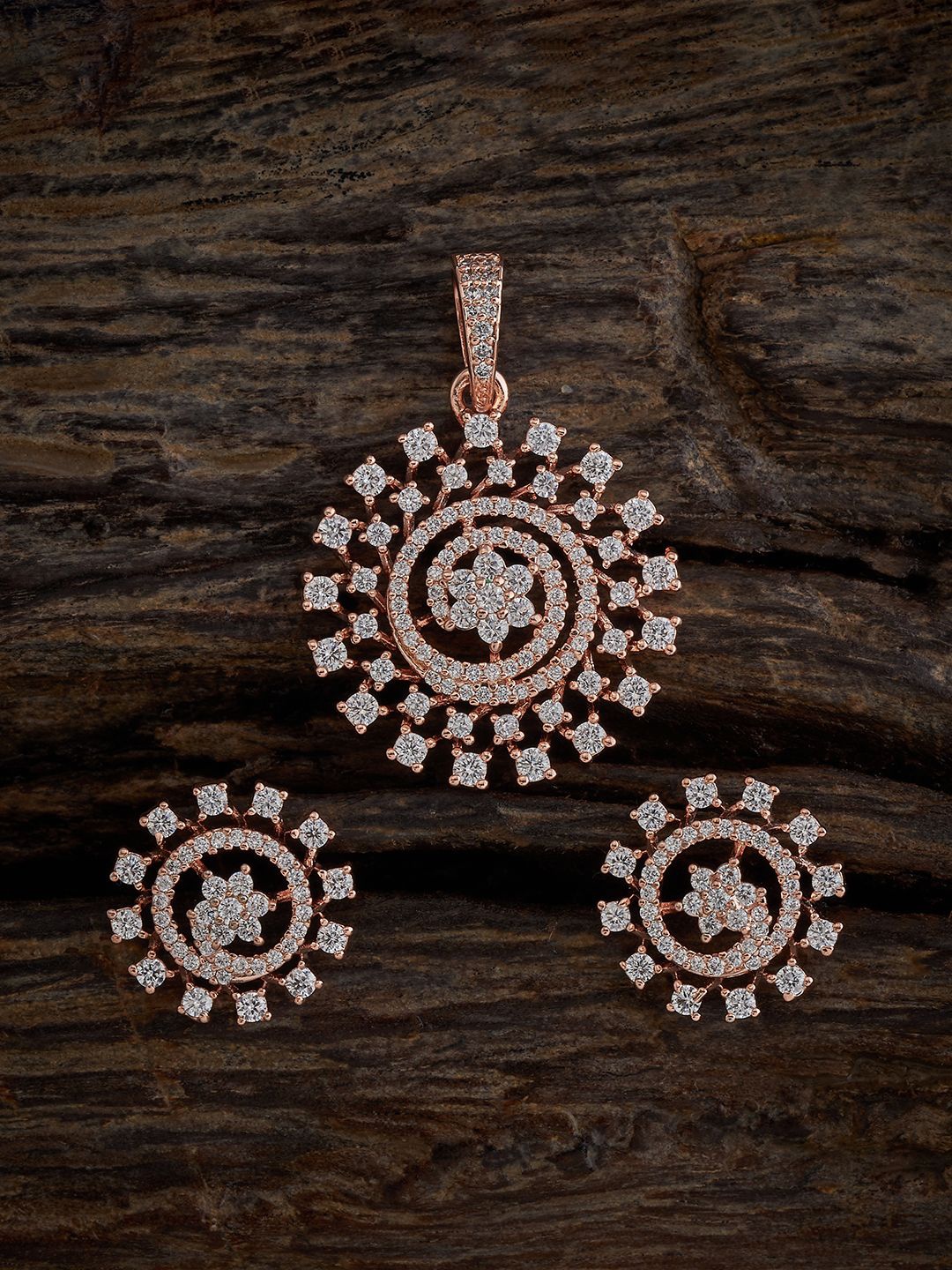 

Kushal's Fashion Jewellery Rose Gold-Plated Cubic Zirconia Studded Pendant Set