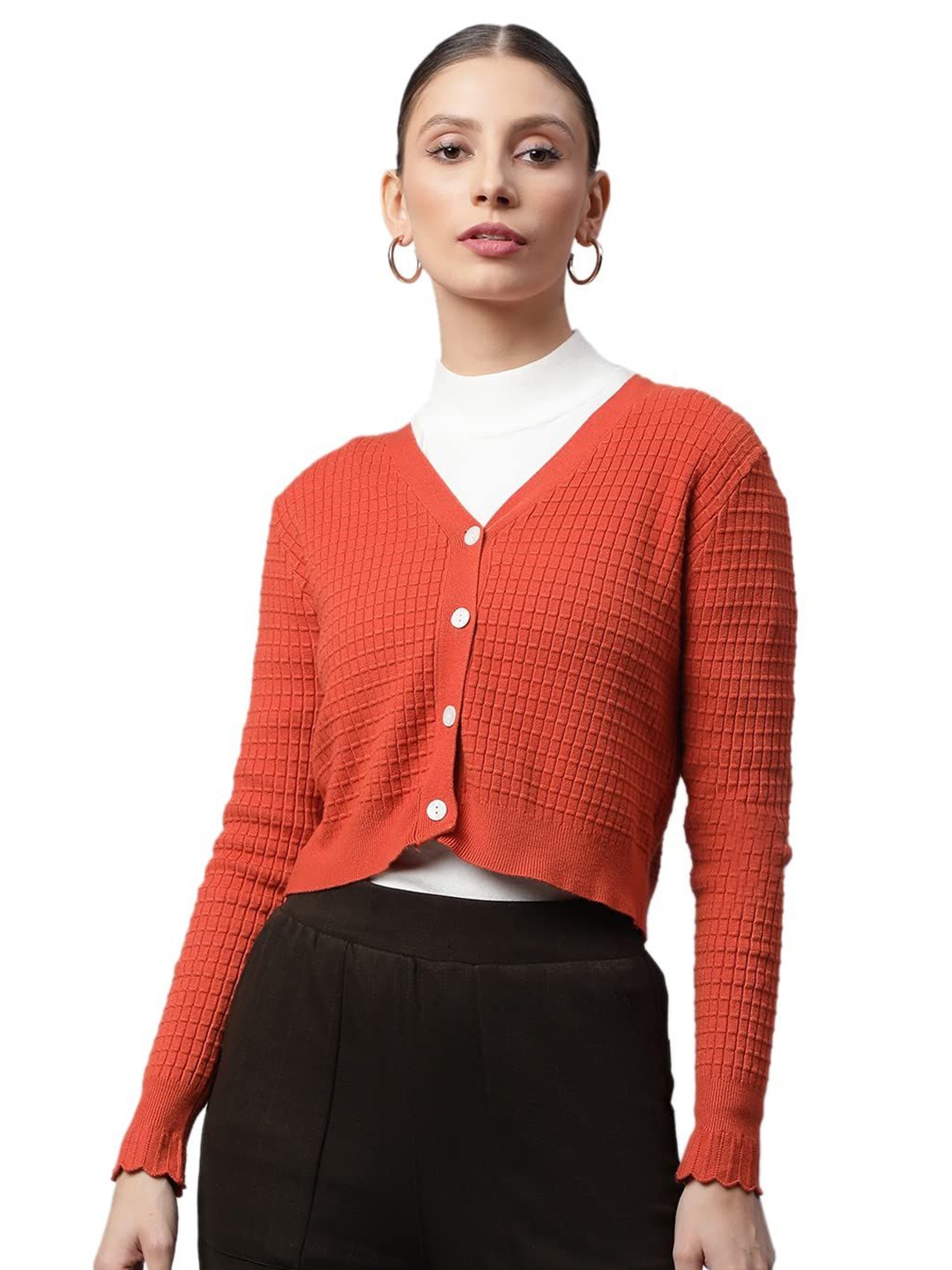 

Global Republic Women Checked Crop Cardigan, Orange