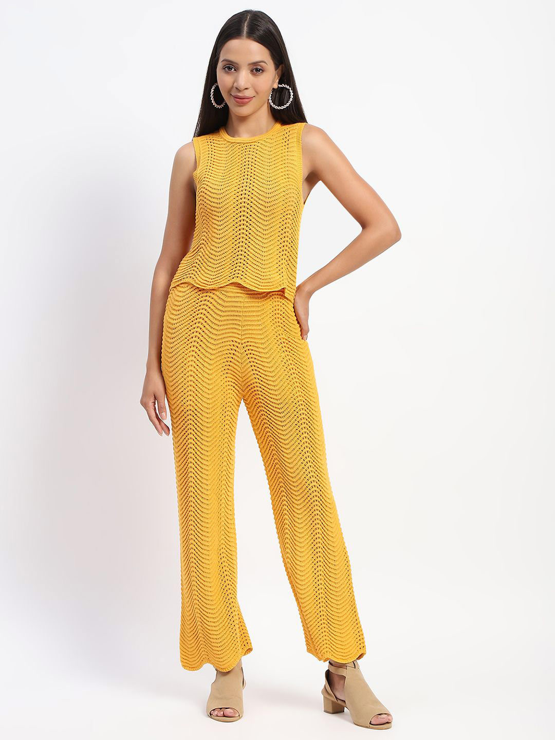

Madame Self-Design Pure Cotton Top With Trousers Co-Ords, Yellow