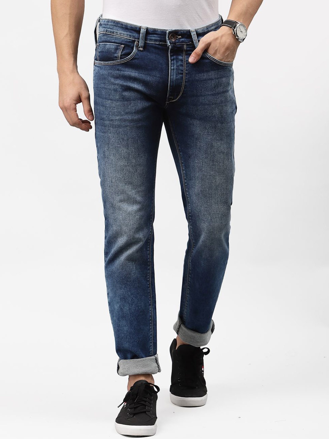 

Pepe Jeans Men Tapered Fit Low-Rise Heavy Fade Stretchable Jeans, Blue