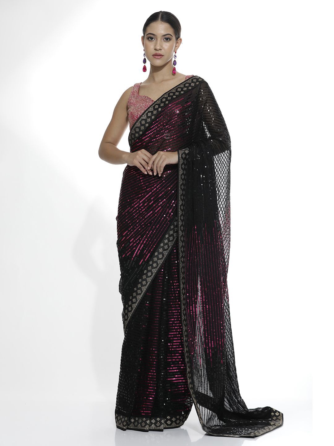 

Jaipur Kurti Embellished Sequinned Pure Georgette Saree, Violet