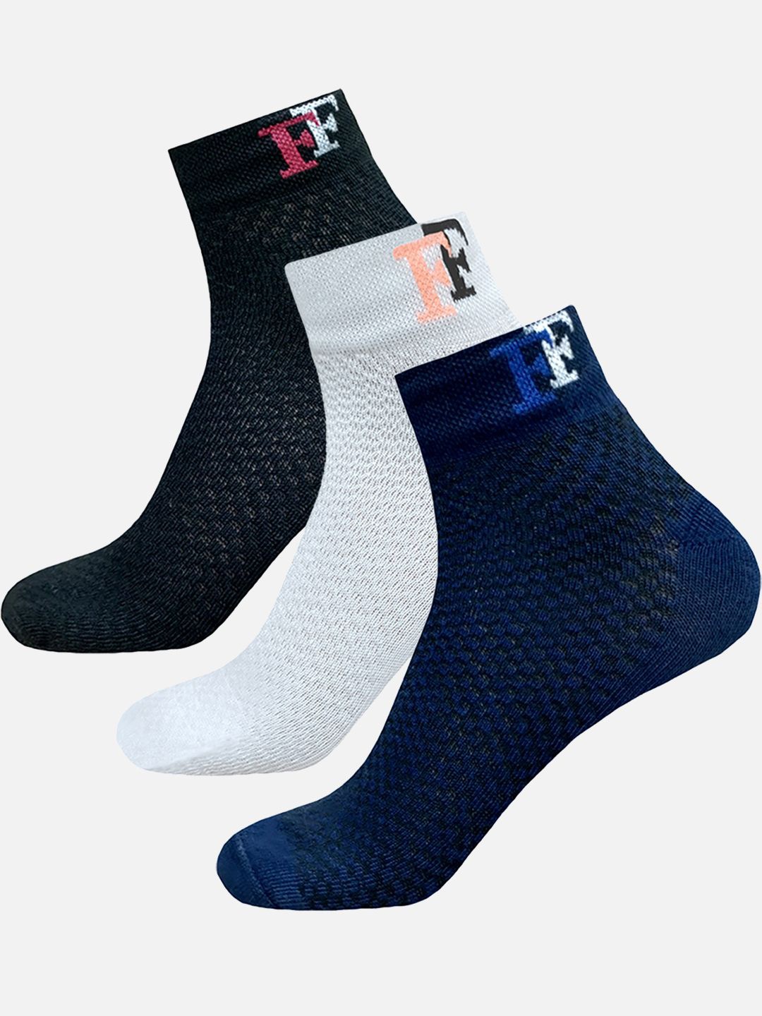 

FIMS Men Pack Of 3 Striped Ankle-Length Socks, Black