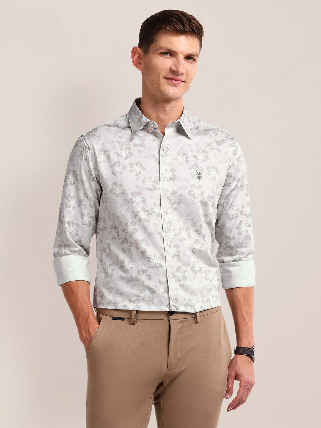 

U.S. Polo Assn. Men Classic Floral Opaque Printed Casual Shirt, Grey