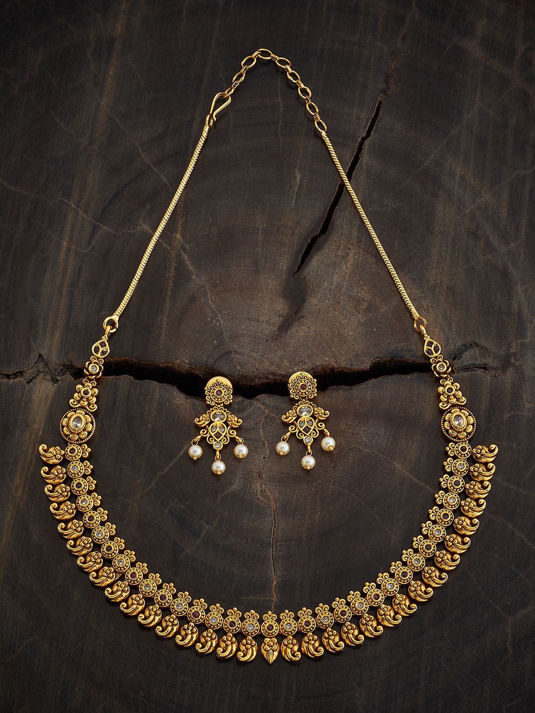 

Kushal's Fashion Jewellery Gold Plated Stone Studded Antique Jewellery Set