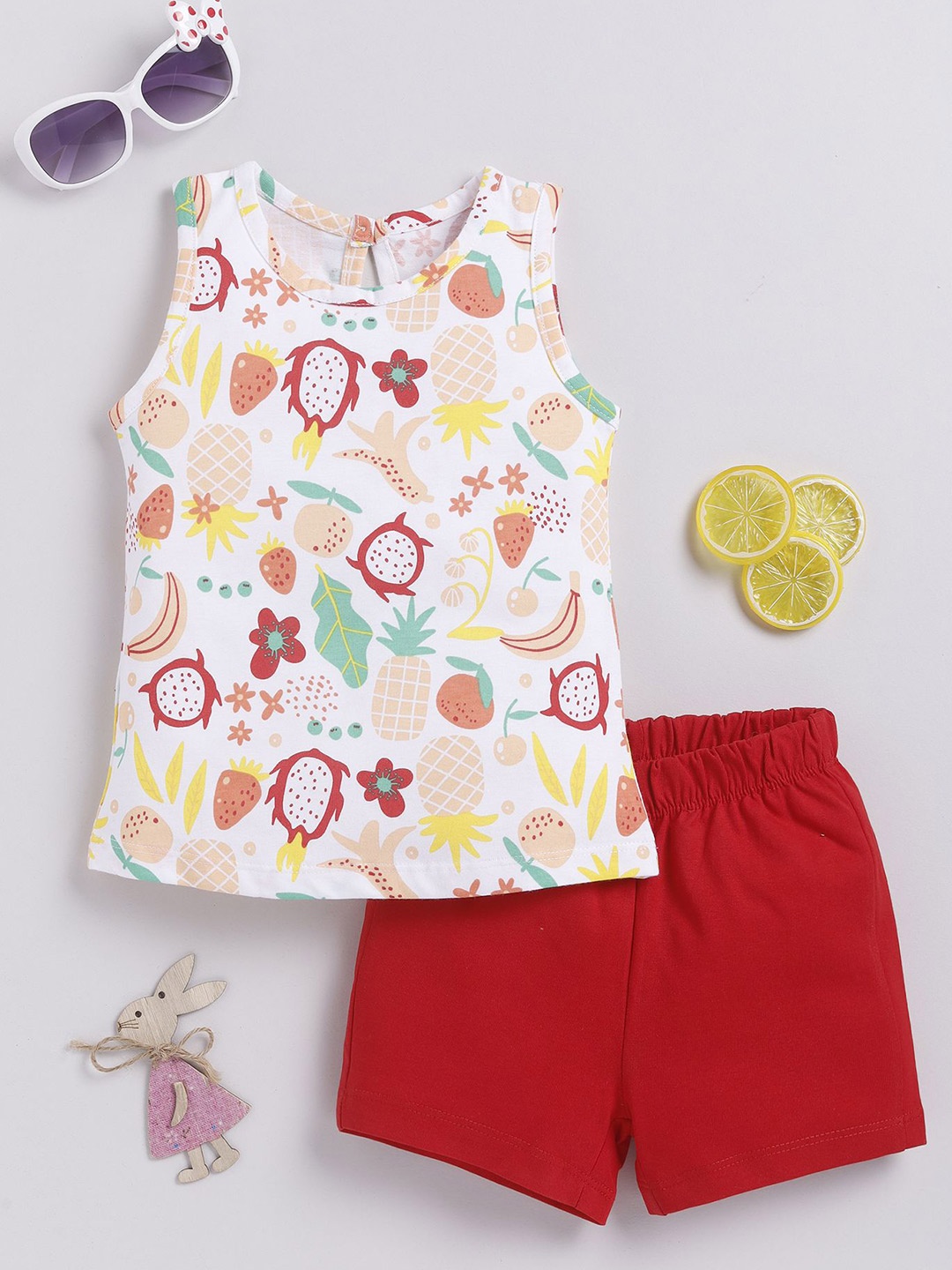 

MIMINO Girls Printed Top with Shorts, Red