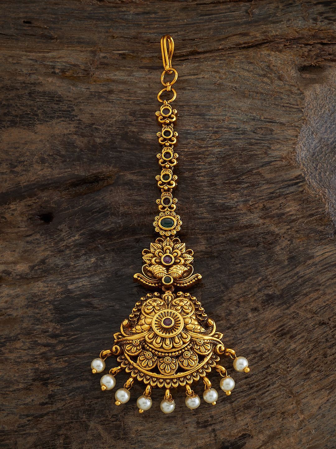 

Kushal's Fashion Jewellery Gold-Plated Beaded Stone Studded Maang Tikka