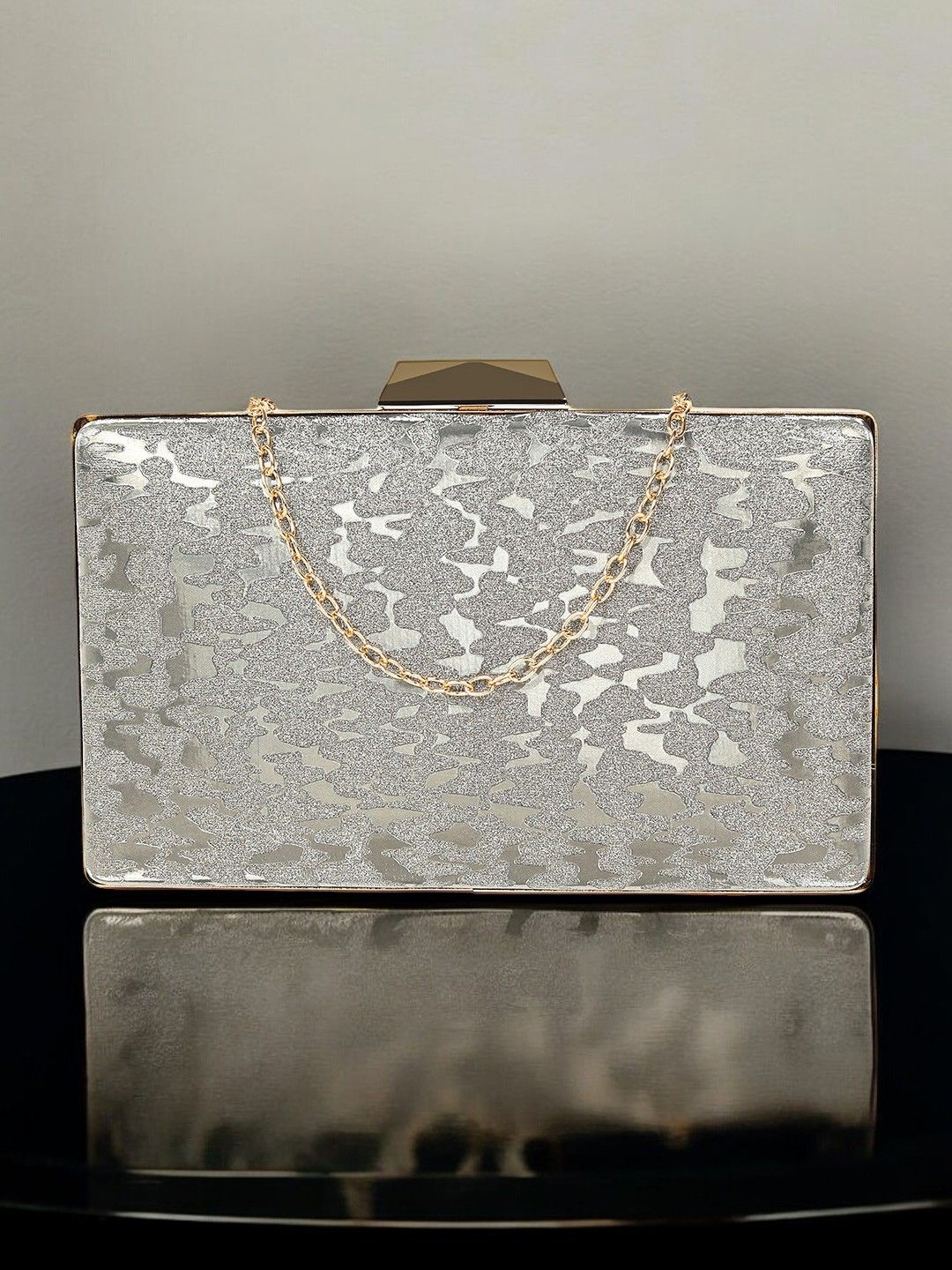 

CRUSSET Embellished Box Clutch, Silver