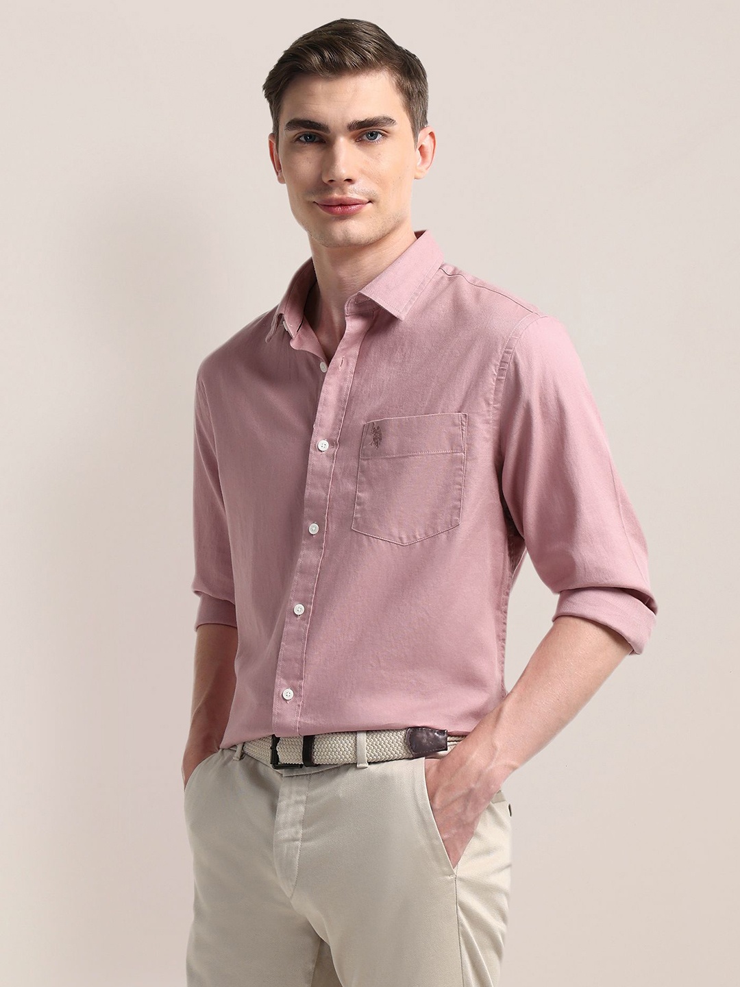 

U.S. Polo Assn. Men Classic Opaque Casual Shirt, Pink