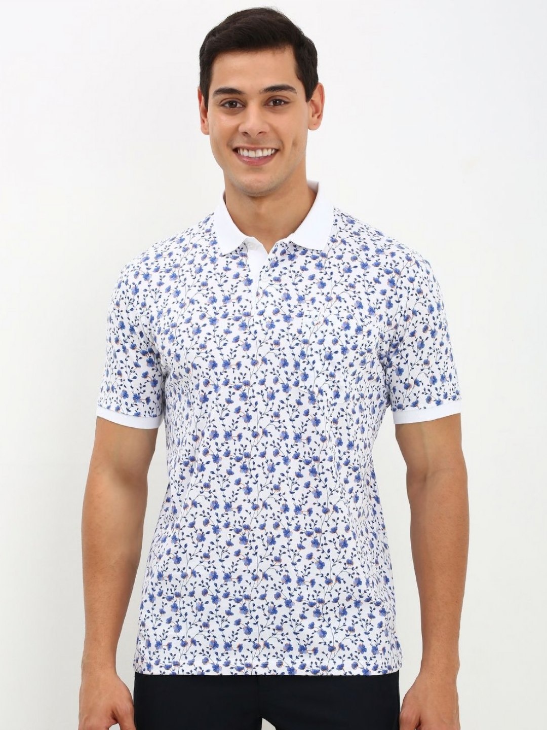 

Allen Solly Men Floral Printed Polo Collar Cotton T-Shirt, White