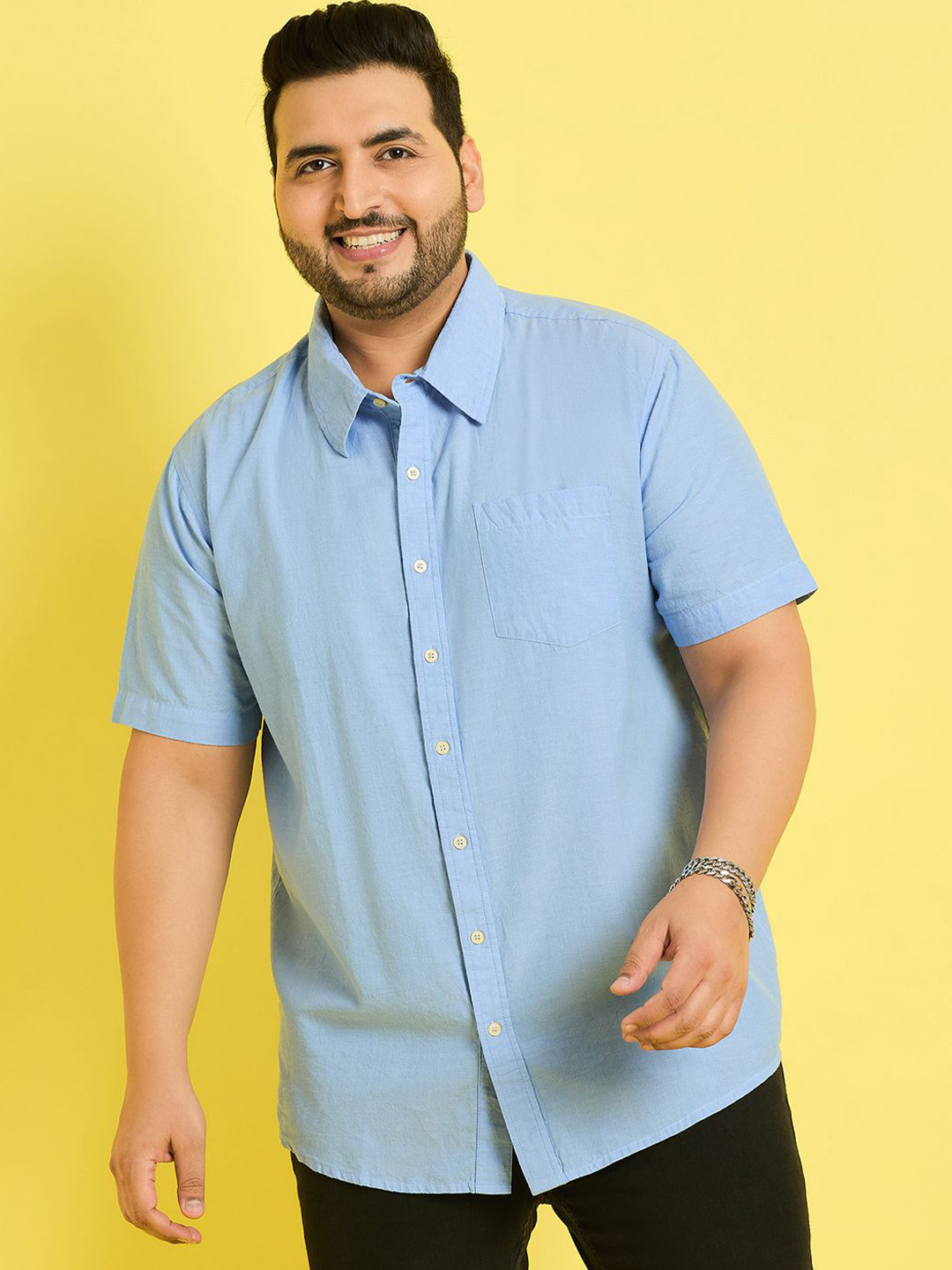 

bigbanana Plus Size Pure Cotton Casual Shirt, Blue