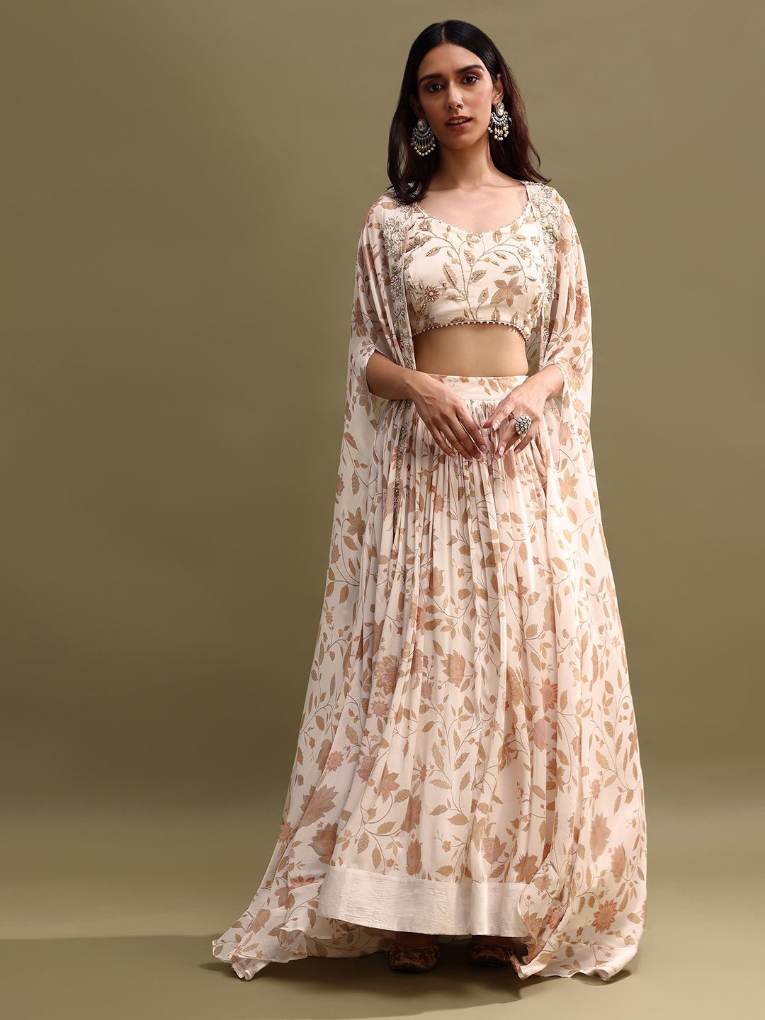 

KALKI Fashion Off White Printed Chiffon Lehenga Choli Set