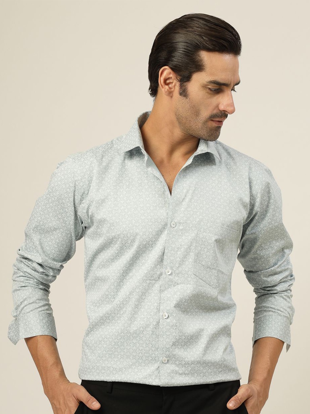 

JADEBERRY Men Classic Slim Fit Opaque Printed Formal Shirt, Beige