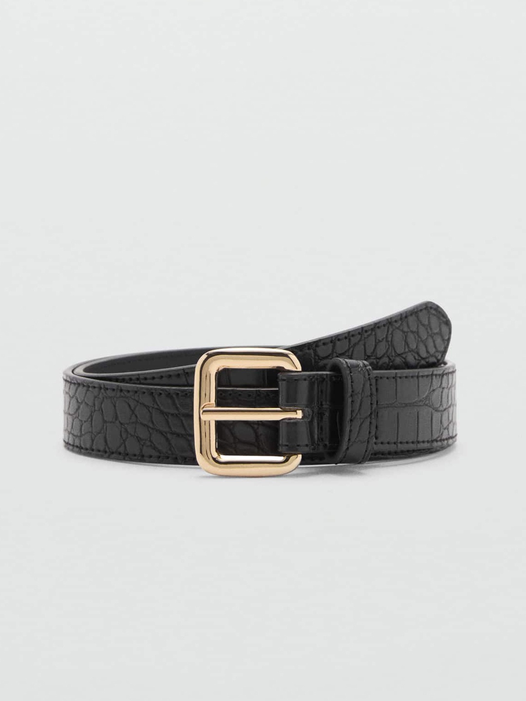 

MANGO Women Croc Textured Slim Belt, Black