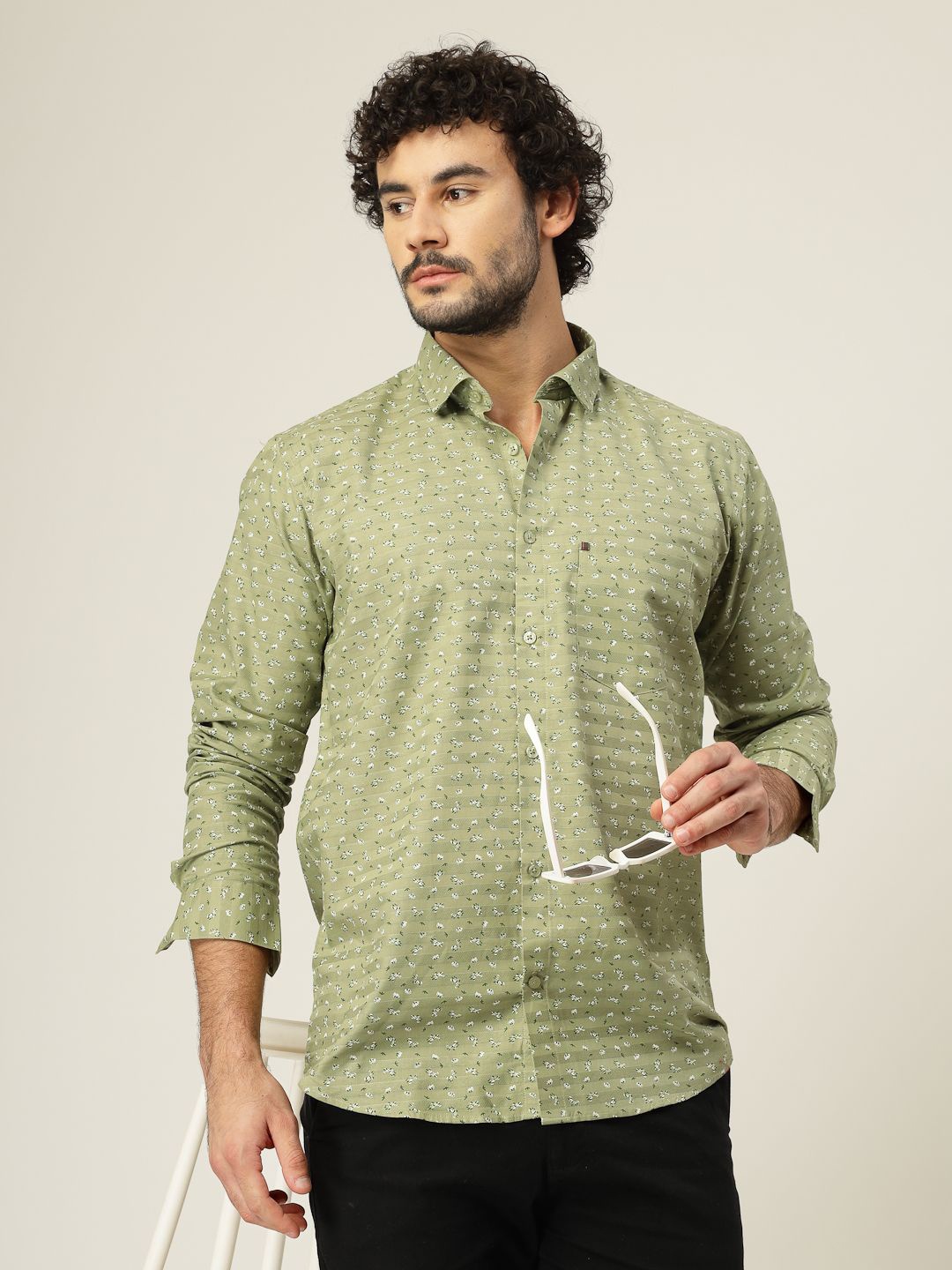 

JADEBERRY Men Classic Slim Fit Opaque Printed Casual Shirt, Green