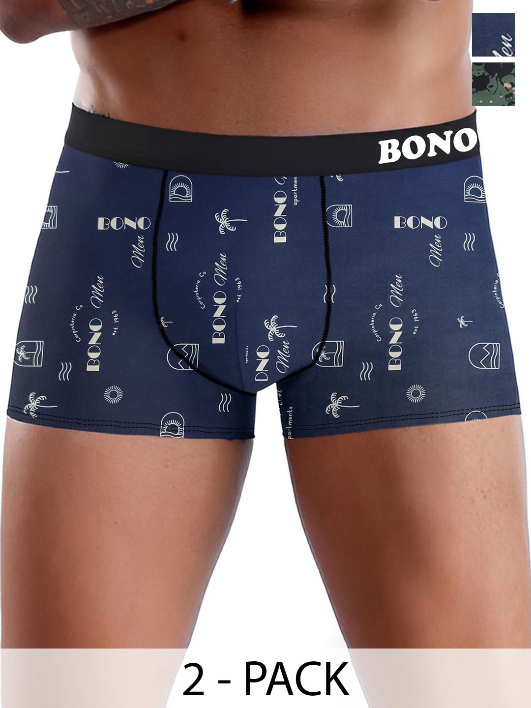 

DISPENSER Mens Trunk Pack Of 2 Printed Short Trunks - V4-C9-C12-DG-Printed-L-Multi 9, Navy blue