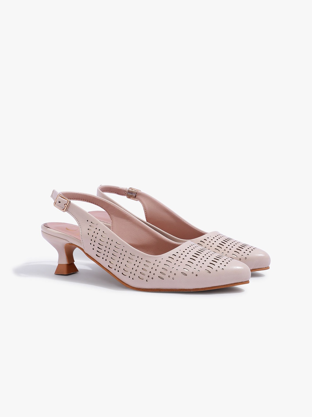 

Carlton London Textured Kitten Pumps with Laser Cuts, Cream