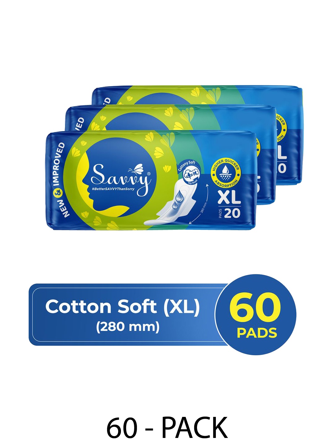 

Savvy Set Of 3 Maxi Cotton XL Sanitary Pads 20 Pads Each, White
