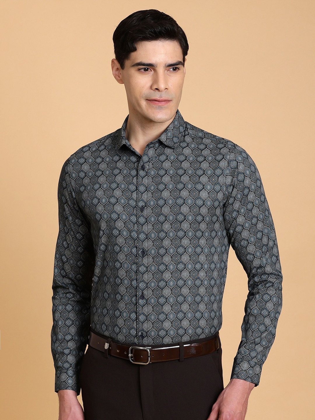 

Gavin Paris Men Classic Opaque Printed Semiformal Shirt, Teal